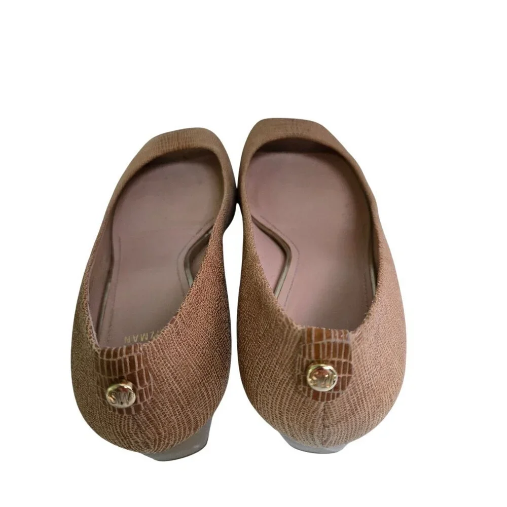 Stuart Weitzman Beige Lizard Embossed Logosavior Pumps Open Toe Size 7.5W